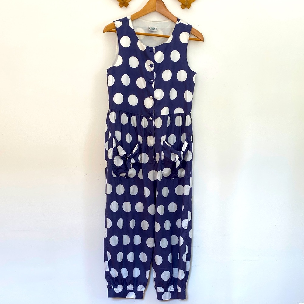 Vintage Laura Ashley Jumpsuit Blue with White Dots Sz S